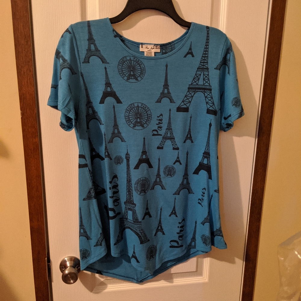 SALE Rue Juju Take Me To Paris Blue Tunic Short Eiffel Tower Tee Top